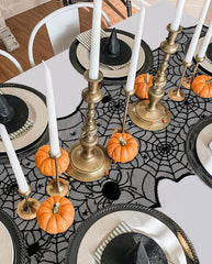 Halloween Table Runner – Black Lace Spider Web Design (2 Pack, 18x72 Inches) - Creatique