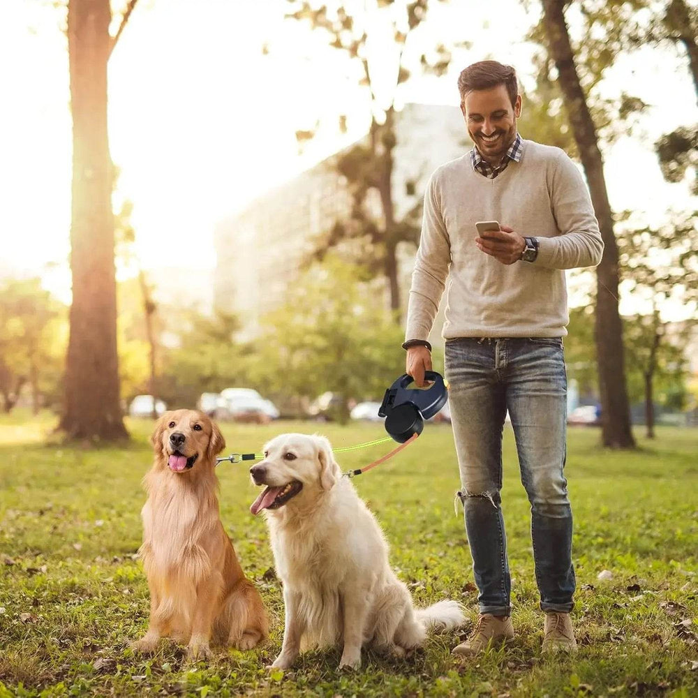 Dual Pet Leash Retractable Reflective Lead 360 Swivel Double Dog Walking Leash - Creatique