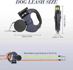 Dual Pet Leash Retractable Reflective Lead 360 Swivel Double Dog Walking Leash - Creatique