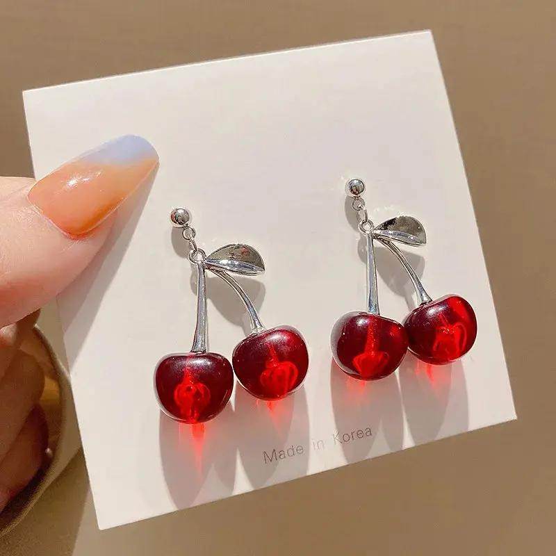 Small Fresh Sweet Lovely Cherry Cherries Cherries Earrings Pendant Fruit Earrings Red Cherry Earrings Charm Jewelry - Creatique