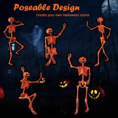 5.2 FT Poseable Halloween Skeleton Life-Size Decoration with Pumpkin Head Orange - Creatique