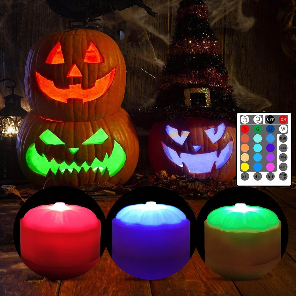 Halloween Pumpkin Lights with Timer & Remote – Battery Operated RGB Flickering Flameless Candles for Spooky Decor - Creatique