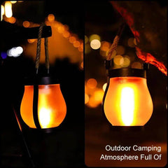Solar Flame Lamp Rechargeable Hanging Courtyard Decoration Garden Lantern Lighting Lamp with Hemp Rope Outdoor Camping Lamp - Creatique