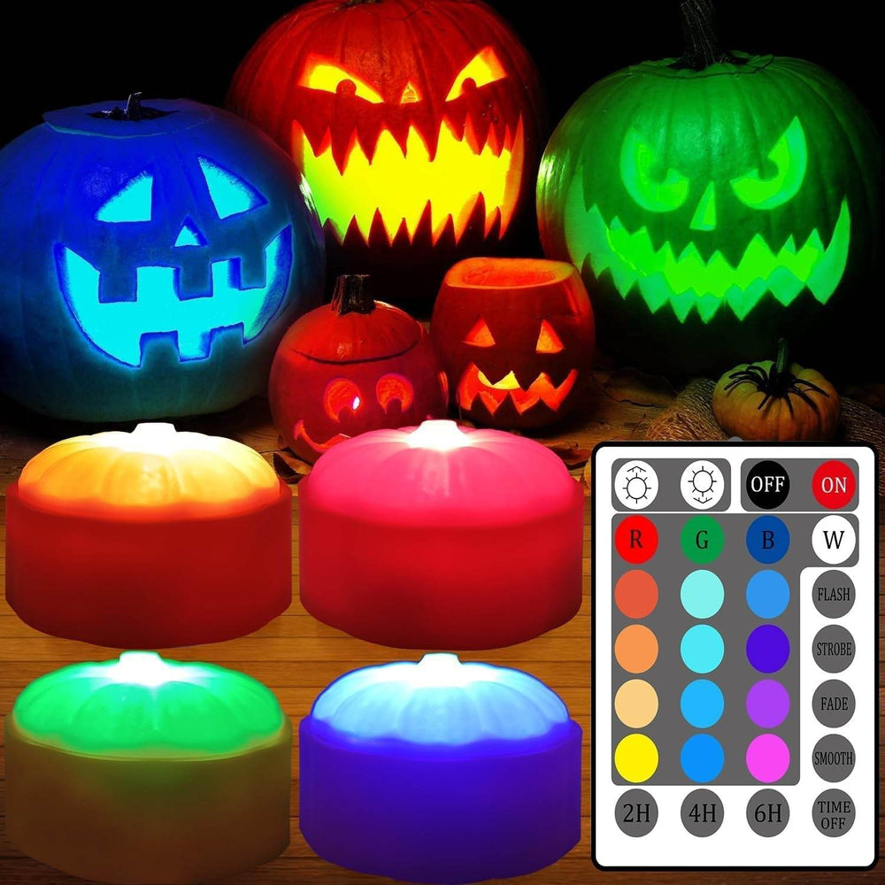 Halloween Pumpkin Lights with Timer & Remote – Battery Operated RGB Flickering Flameless Candles for Spooky Decor - Creatique