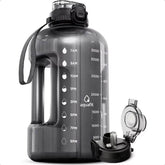 128 Oz BPA Free 1 Gallon Water Bottle with Time Marker & 2-in-1 Straw Chug Lid - Gray Gym Essential - Creatique