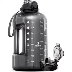 128 Oz BPA Free 1 Gallon Water Bottle with Time Marker & 2-in-1 Straw Chug Lid - Gray Gym Essential - Creatique