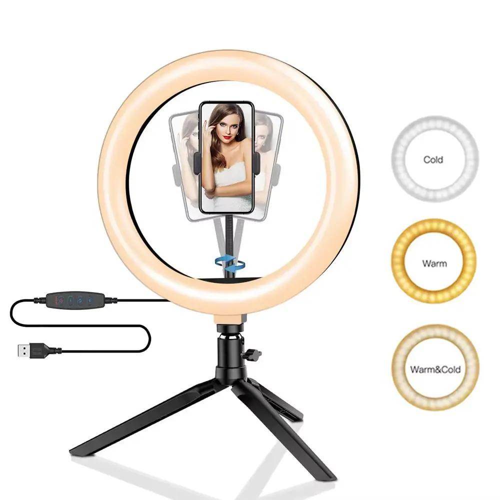 10-inch Dimmable LED Ring Light with Tripod - Perfect for Live Streaming & Photography, USB Rechargeable, 120 Bright Lamp Beads - Creatique