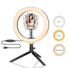 10-inch Dimmable LED Ring Light with Tripod - Perfect for Live Streaming & Photography, USB Rechargeable, 120 Bright Lamp Beads - Creatique