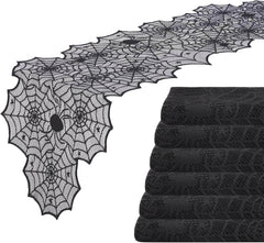 Halloween Table Runner – Black Lace Spider Web Design (2 Pack, 18x72 Inches) - Creatique