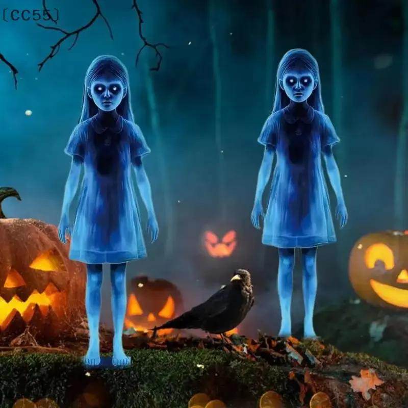 〔Cc55〕1/2Pcs Halloween Scary Ghost Girl Garden Stake Twin Female Ghost Courtyard Insertion Decor Lawn Patio Haunted Metal - Creatique