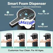Automatic Soap Dispenser Foaming Touchless: 14Oz Plastic - 4 Level Adjustable Wall Mount Foam Black Rechargeable Electric Auto Smart Soap Dispenser - Bathroom Kitchen Hand Dish Lotion - Creatique