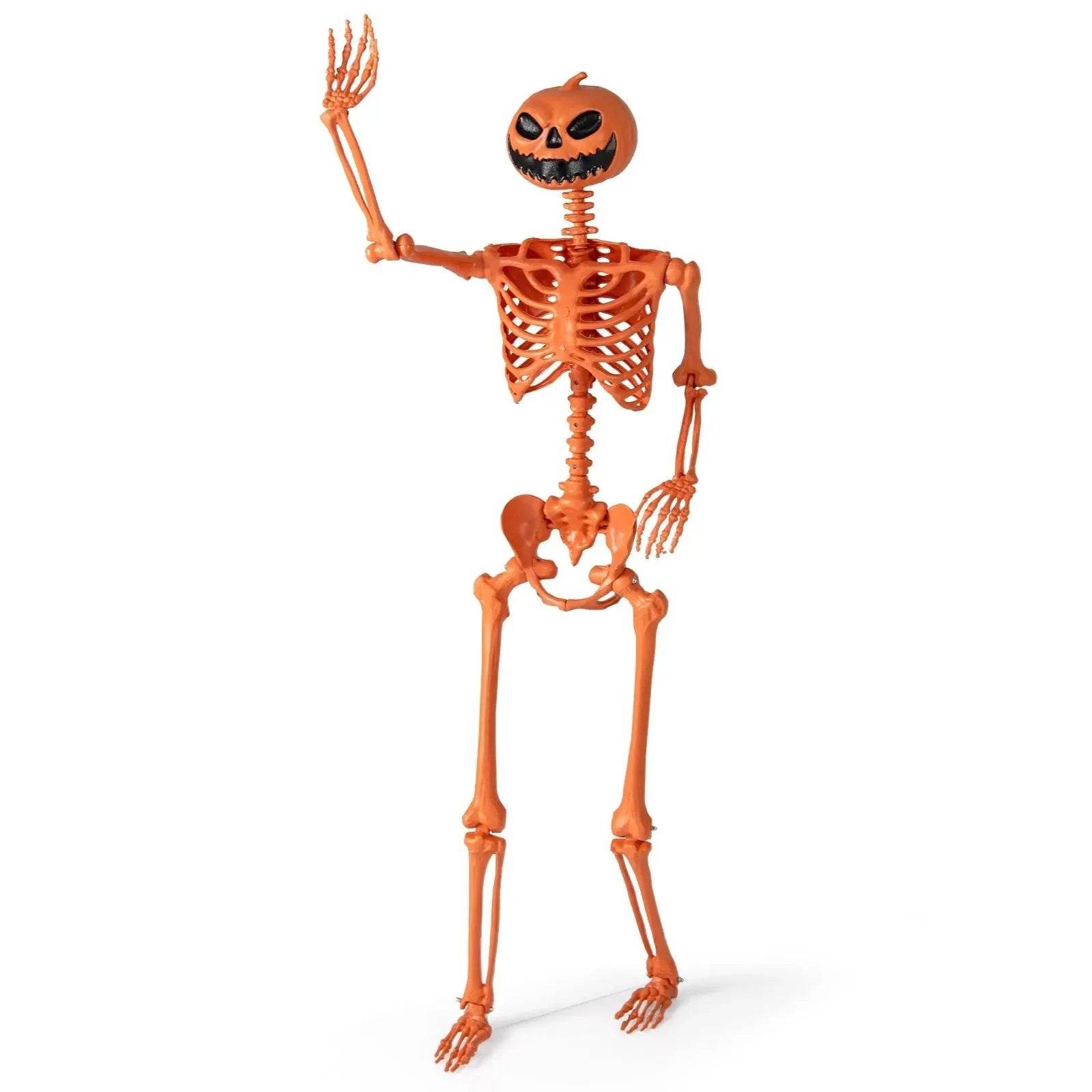 5.2 FT Poseable Halloween Skeleton Life-Size Decoration with Pumpkin Head Orange - Creatique