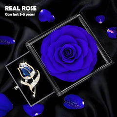 Preserved Rose Gift Enchanted Real Blue Rose with Sapphire Brooch, Eternal Flower Rose, Handmade Rose in Box with Pin, Forever Blue Rose Gift for Her on Mother'S Day, Birthday. - Creatique