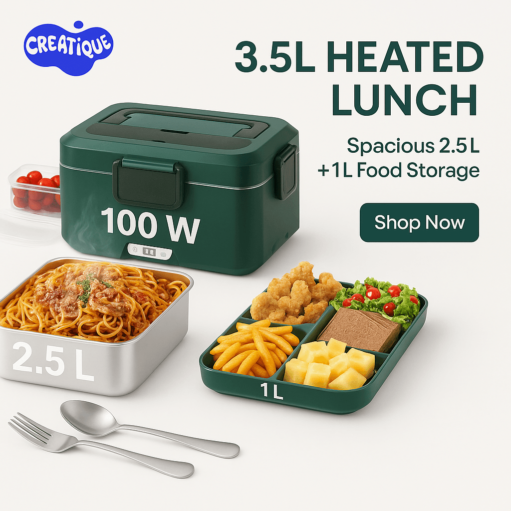 Electric Lunch Box for Adults – 3.5L Dual-Layer Portable Food Warmer for Car, Truck & Work - Creatique