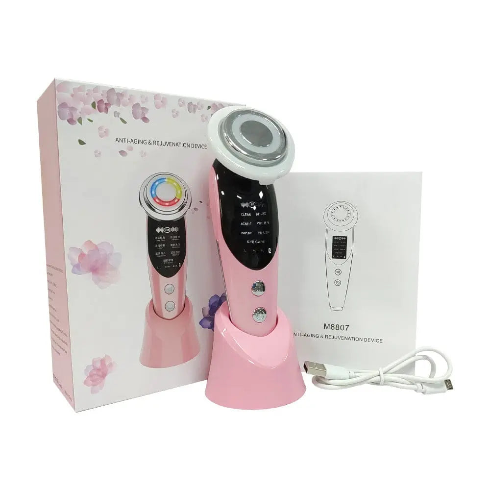 Rechargeable face massager with microcurrent lifting and toning attachments