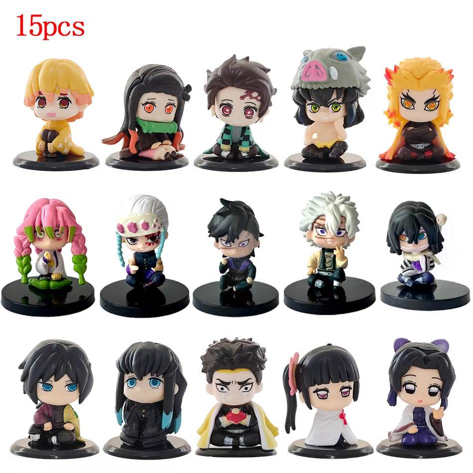 Demon Slayer Q Posket Mini Figurine Sets - Kimetsu No Yaiba PVC Dolls for Desktop Decor - Available in 5, 10, 12, and 15 Pieces! - Creatique