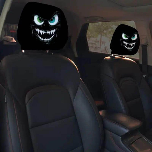 2Pcs Face Printed Car Pillowcase Soft Comfortable Decorative Cushion Cover Auto Seat Headrest Washable Polyester Fabric - Creatique