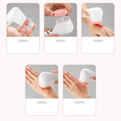 Electric facial cleansing device with replaceable brush heads for all skin types