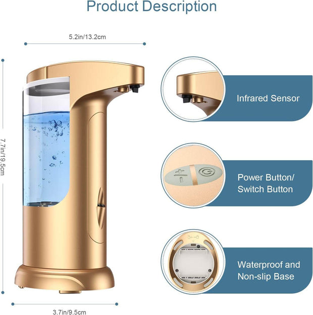 370Ml Touch-Free Battery Operated Electric Automatic Liquid Soap Dispenser - Adjustable Soap Dispensing Volume - Premium Soap Dispenser for Kitchen Bathroom Toilet Rose Gold - Creatique