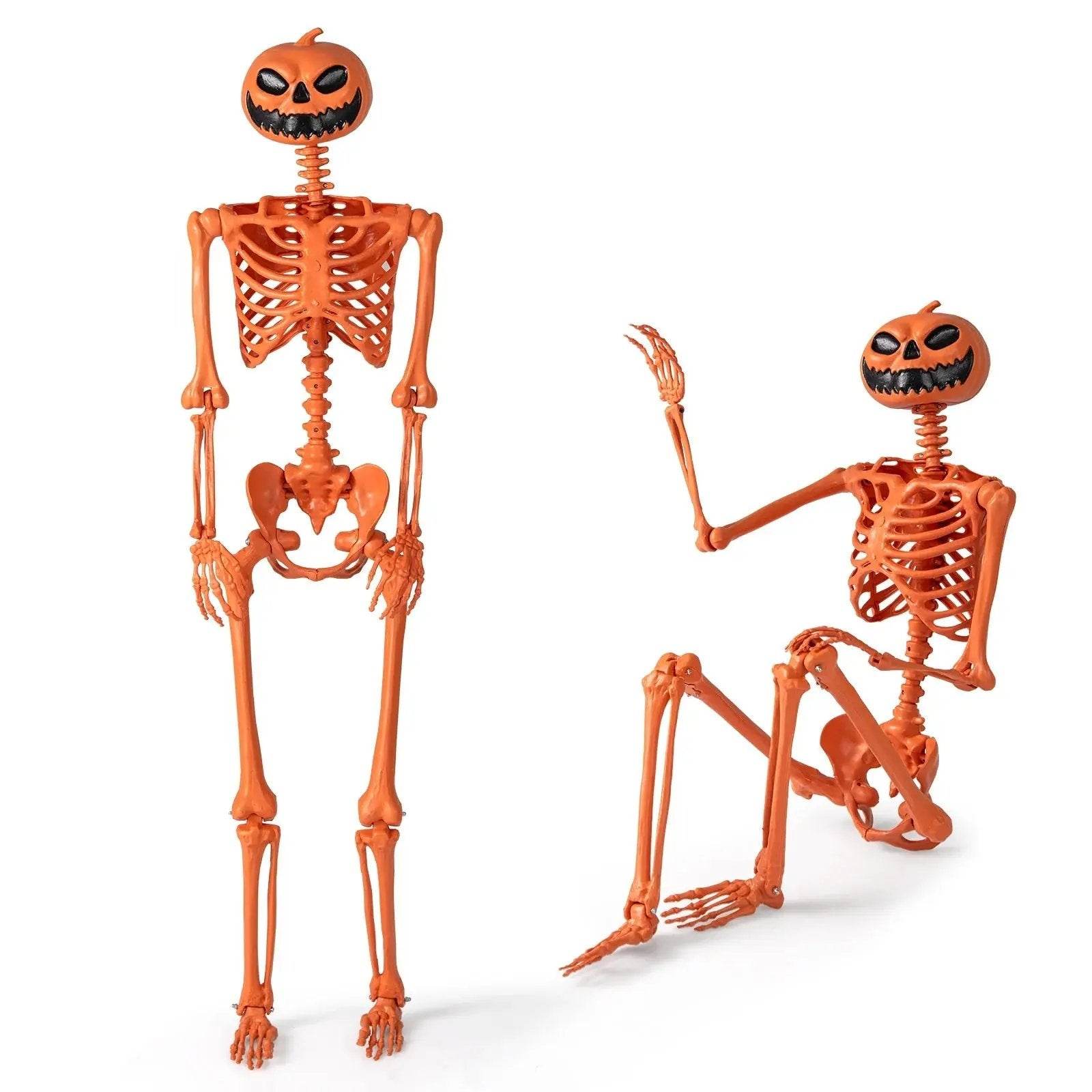 5.2 FT Poseable Halloween Skeleton Life-Size Decoration with Pumpkin Head Orange - Creatique