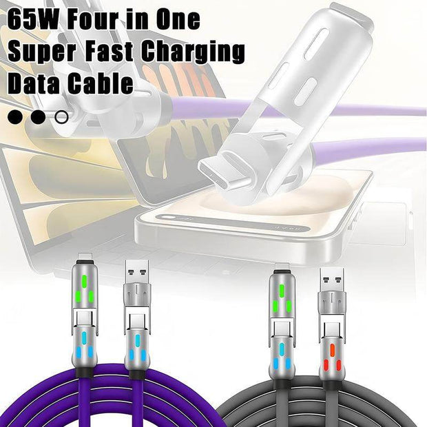 [Buy 1 Get 1 Free] 6.6FT 4-In-1 USB-C Cable PD Fast Charging Data Sync USB-A Type-C Lightning Aluminum Compatible Cellphone Smartphone Electronic Charger - Creatique