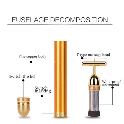 Waterproof 24K gold facial massager demonstrating use on face and neck