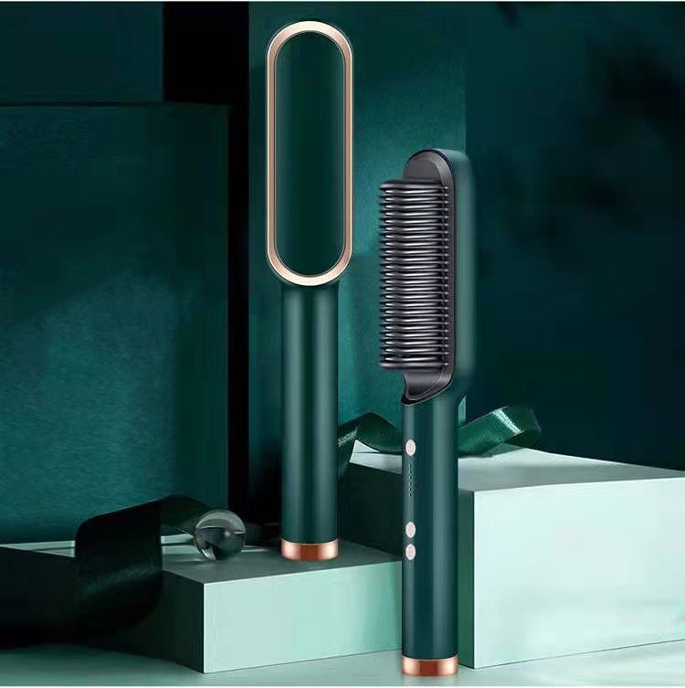 2-in-1 ionic hair straightener brush with negative ion technology for frizz-free styling
