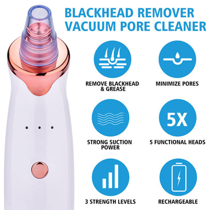 USB rechargeable blackhead remover with LED display and suction strength indicator