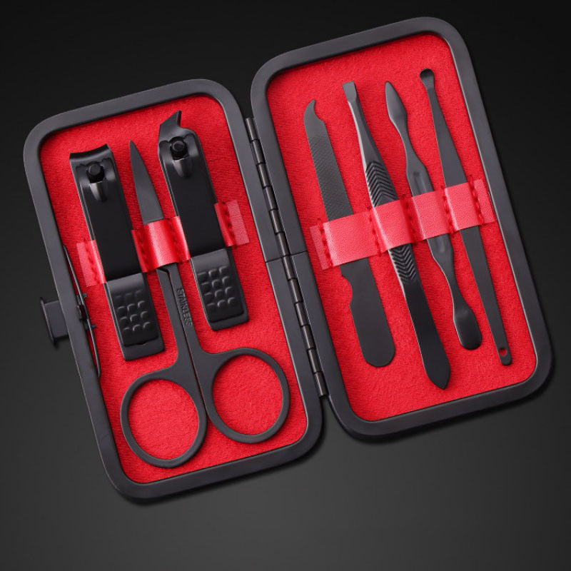 7-piece professional manicure nail clippers set with stainless steel tools and case