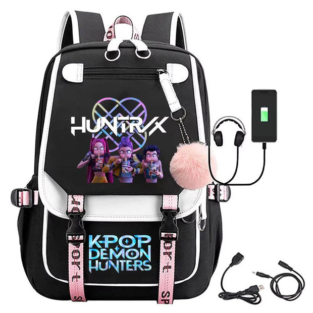 Kawaii Kpop Demon Hunters USB Charging Backpack - Large Capacity Anime School Bag for Teenagers - Creatique
