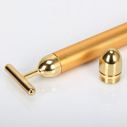 Electric T-bar face massager with 24K gold plating for wrinkle reduction