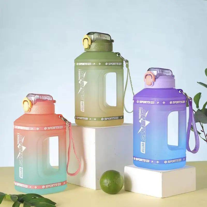 Motivational Large Water Bottle with Push Button Silicone Straw and Measurement Marker - Creatique