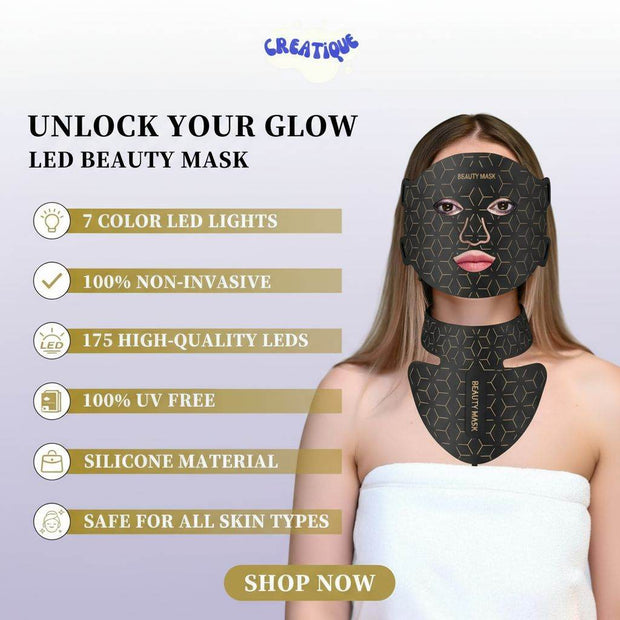 At-Home LED Face & Neck Mask | 7-Color Red + Near-Infrared Light Therapy - Creatique