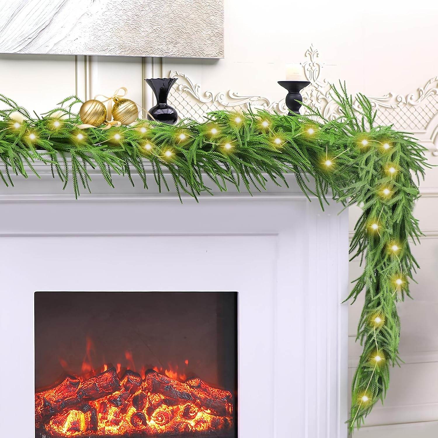 Festive Pine Garland with Lights – Realistic Artificial Pine Garland for Effortless Holiday Décor - Creatique