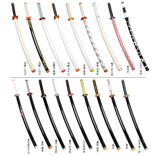 104Cm Cosplay Anime Demon Slayer Katana Sword Kimetsu No Yaiba Wooden Weapon Sword Toy Katanas Comes with a Stand and Belt. - Creatique
