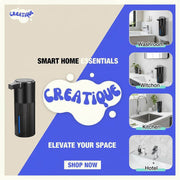 Automatic Soap Dispenser Foaming Touchless: 14Oz Plastic - 4 Level Adjustable Wall Mount Foam Black Rechargeable Electric Auto Smart Soap Dispenser - Bathroom Kitchen Hand Dish Lotion - Creatique