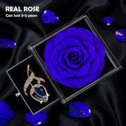 Preserved Rose Gift Enchanted Real Blue Rose with Sapphire Brooch, Eternal Flower Rose, Handmade Rose in Box with Pin, Forever Blue Rose Gift for Her on Mother'S Day, Birthday. - Creatique