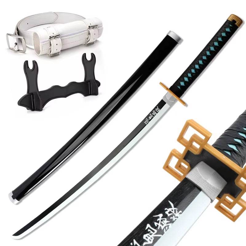 104cm Cosplay Demon Slayer Wooden Sword – Authentic Anime Katana Replica with Stand and Belt - Creatique