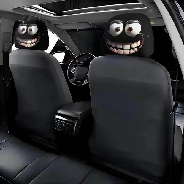 2Pcs Face Printed Car Pillowcase Soft Comfortable Decorative Cushion Cover Auto Seat Headrest Washable Polyester Fabric - Creatique