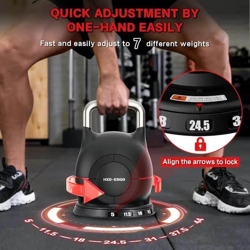 Transform Your Home Workouts with the Ultimate 7-In-1 Adjustable Kettlebell - Switch Weights from 5-44 LBS for Versatile Strength Training! - Creatique