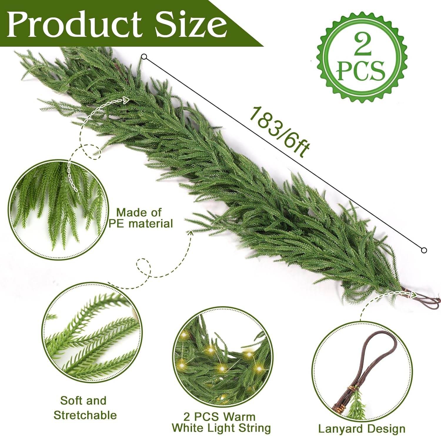 Festive Pine Garland with Lights – Realistic Artificial Pine Garland for Effortless Holiday Décor - Creatique