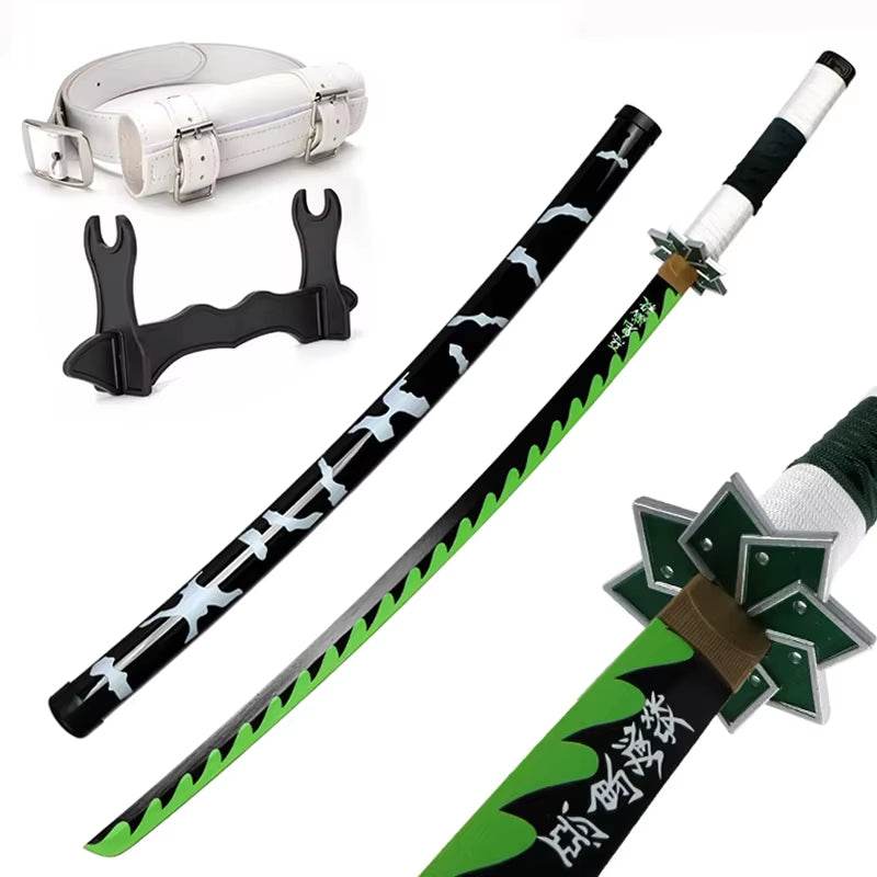 104cm Cosplay Demon Slayer Wooden Sword – Authentic Anime Katana Replica with Stand and Belt - Creatique