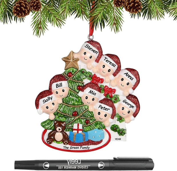 Personalized Christmas Ornaments 2025 Family of 2/3/4/5/6 Custom Christmas Ornament with Names Customized Family Ornaments for Christmas Tree Decoration Customized Gifts, Family of 5 - Creatique