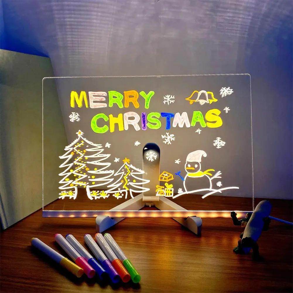 Light up Acrylic Message Board Rewritable DIY Children'S Glowing Drawing Board Message Lamp with 7 Colorful Pens - Creatique