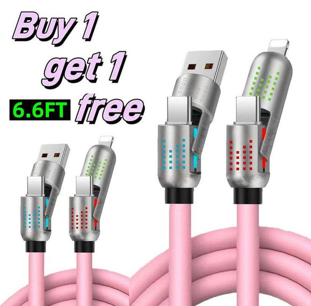 [Buy 1 Get 1 Free] 6.6FT 4-In-1 USB-C Cable PD Fast Charging Data Sync USB-A Type-C Lightning Aluminum Compatible Cellphone Smartphone Electronic Charger - Creatique