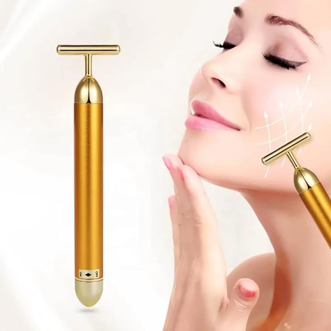24K gold vibrating facial massager bar for anti-aging and skin firming treatment