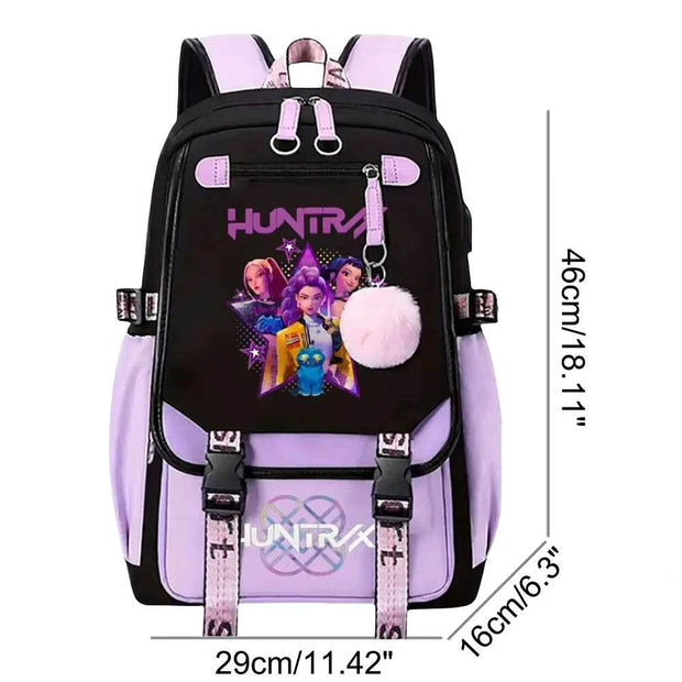 Kawaii Kpop Demon Hunters USB Charging Backpack - Large Capacity Anime School Bag for Teenagers - Creatique