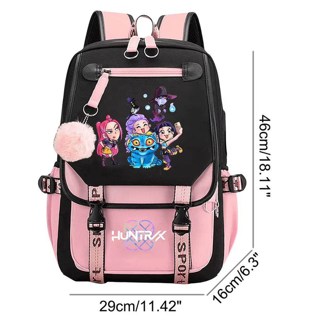 Kawaii Kpop Demon Hunters USB Charging Backpack - Large Capacity Anime School Bag for Teenagers - Creatique