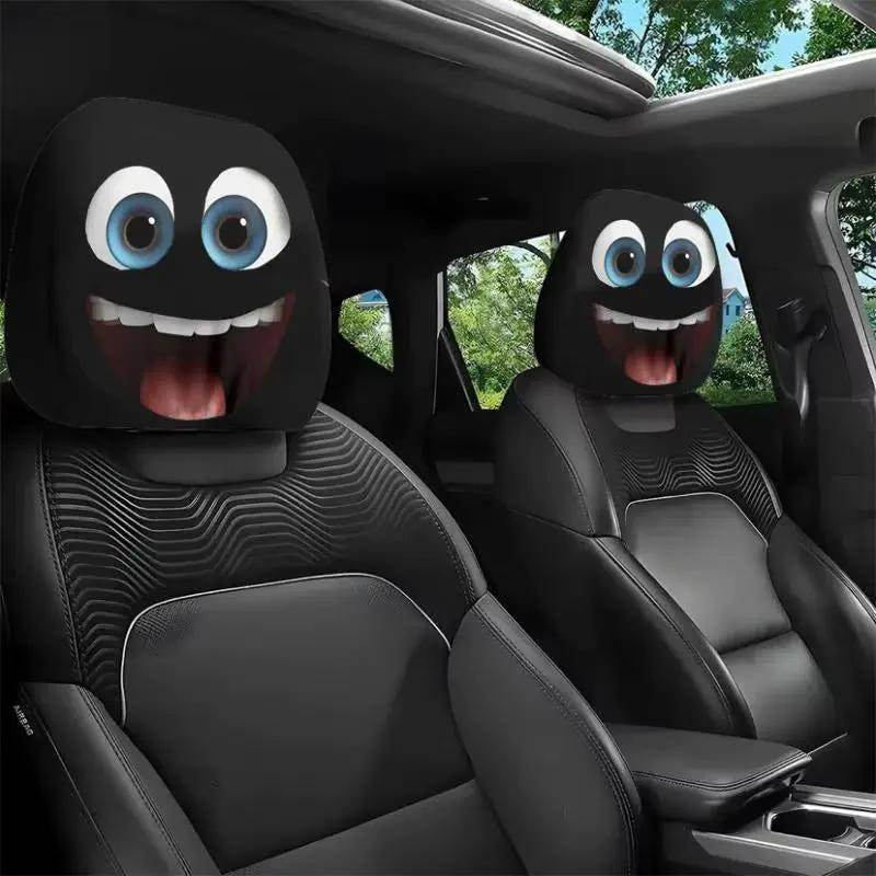 2Pcs Face Printed Car Pillowcase Soft Comfortable Decorative Cushion Cover Auto Seat Headrest Washable Polyester Fabric - Creatique