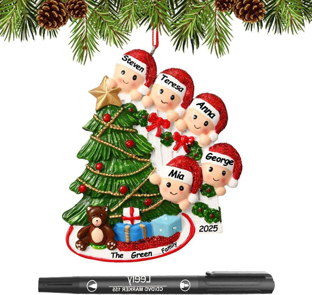 Personalized Christmas Ornaments 2025 Family of 2/3/4/5/6 Custom Christmas Ornament with Names Customized Family Ornaments for Christmas Tree Decoration Customized Gifts, Family of 5 - Creatique